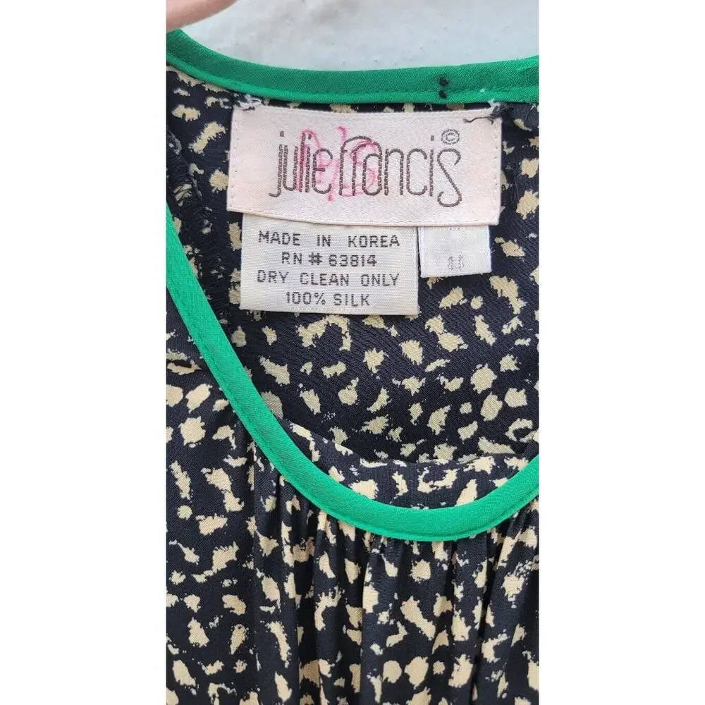 Vintage 80s Silk Blouse Womens Large‎ 8 Neon Pink Green Animal Print Top Shirt - Picture 4 of 10